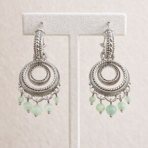 JUDITH RIPKA 925 Sterling Silver Real Jade Dangle Charm Omega Back Earrings